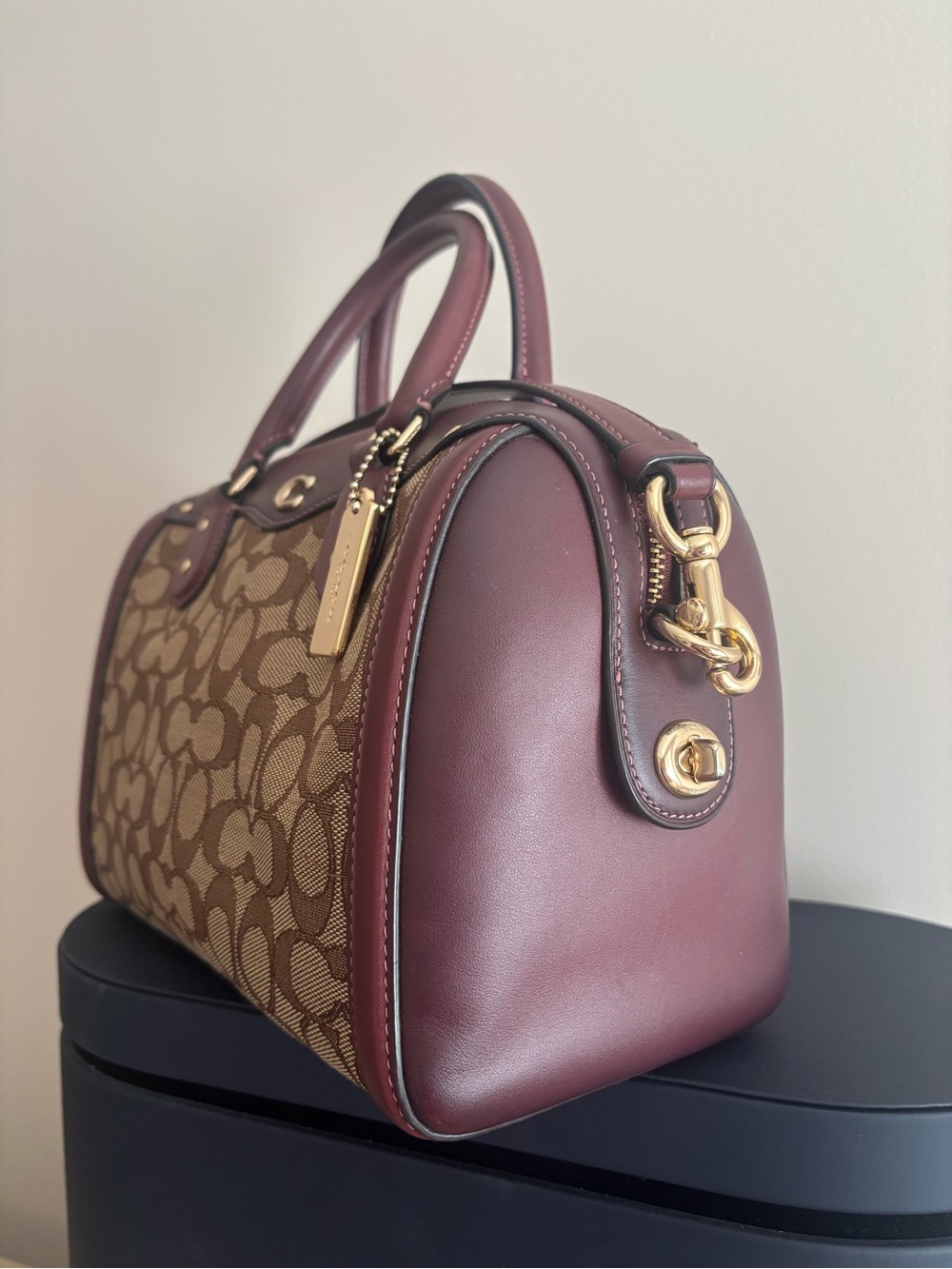 Coach Rowen Canvas Satchel with Burgundy Trim - Picture 3 of 4